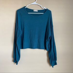 Blue Long Sleeve Crop Top